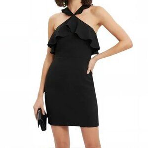 Zara Open Back Dress Halter Ruffle Black L Party Wedding Guest